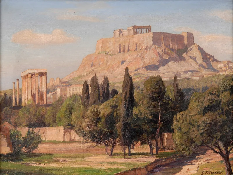 1863-Georg Macco - Veduta dell'Acropoli e di Zeus Olimpio